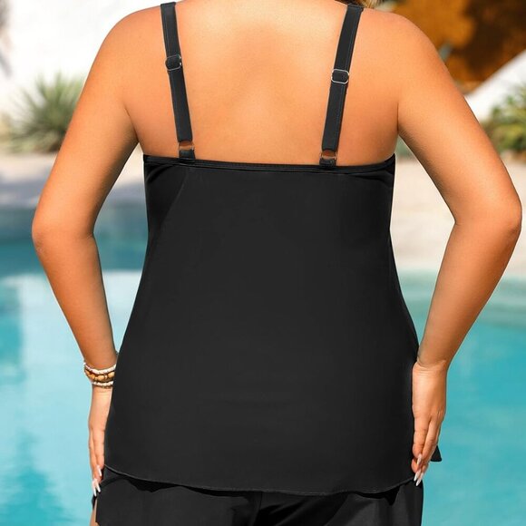 Plus Size Tankini Swimsuits Black 14 Plus - Picture 2 of 8